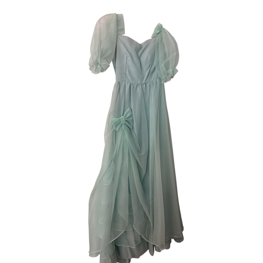 XS Vtg 80s Formal Dress Gown With Hoop Aqua Green Junior Size 3
